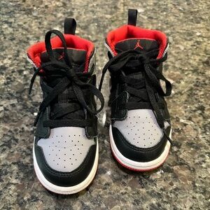 Jordan Kids Black, Red, and Gray Sneakers